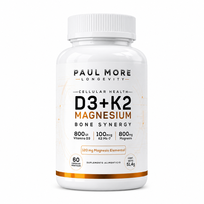 Vitamina D3 + K2 + Magnesio Bone Sinergy Longevity 60 Caps  858mg