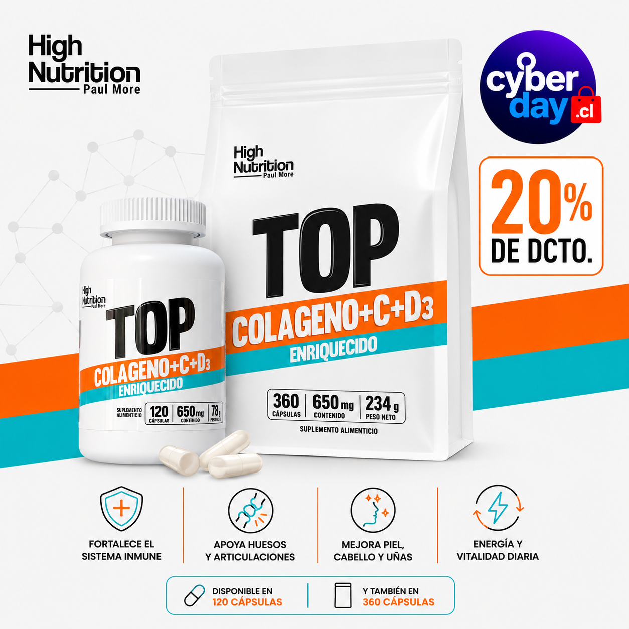 Colágeno Hidrolizado + Vitamina C+D3 650mg