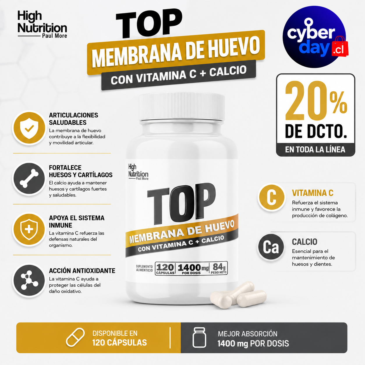 MEMBRANA DE HUEVO + CALCIO 1400mg