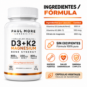 Vitamina D3 + K2 + Magnesio Bone Sinergy Longevity 60 Caps  858mg
