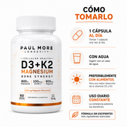 Vitamina D3 + K2 + Magnesio Bone Sinergy Longevity 60 Caps  858mg
