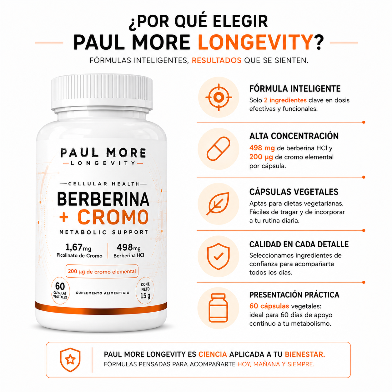 Berberina + Cromo Metabolic Support Longevity 60 Caps