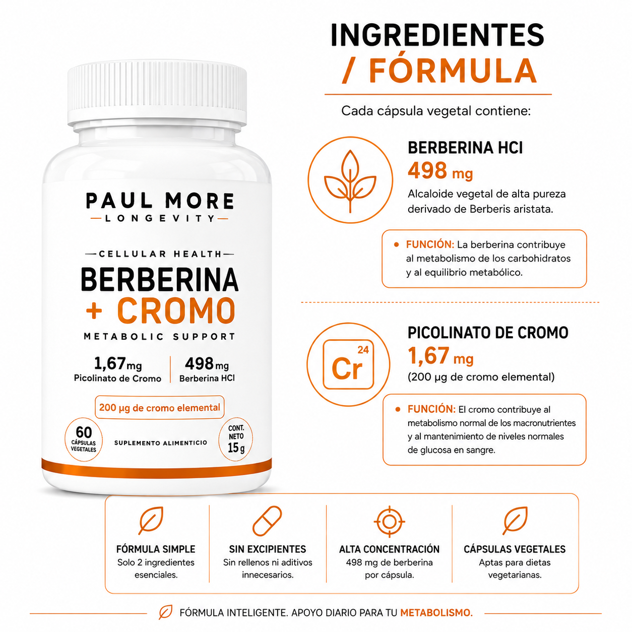 Berberina + Cromo Metabolic Support Longevity 60 Caps