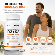 Vitamina D3 + K2 + Magnesio Bone Sinergy Longevity 60 Caps  858mg