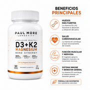 Vitamina D3 + K2 + Magnesio Bone Sinergy Longevity 60 Caps  858mg