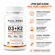 Vitamina D3 + K2 + Magnesio Bone Sinergy Longevity 60 Caps  858mg